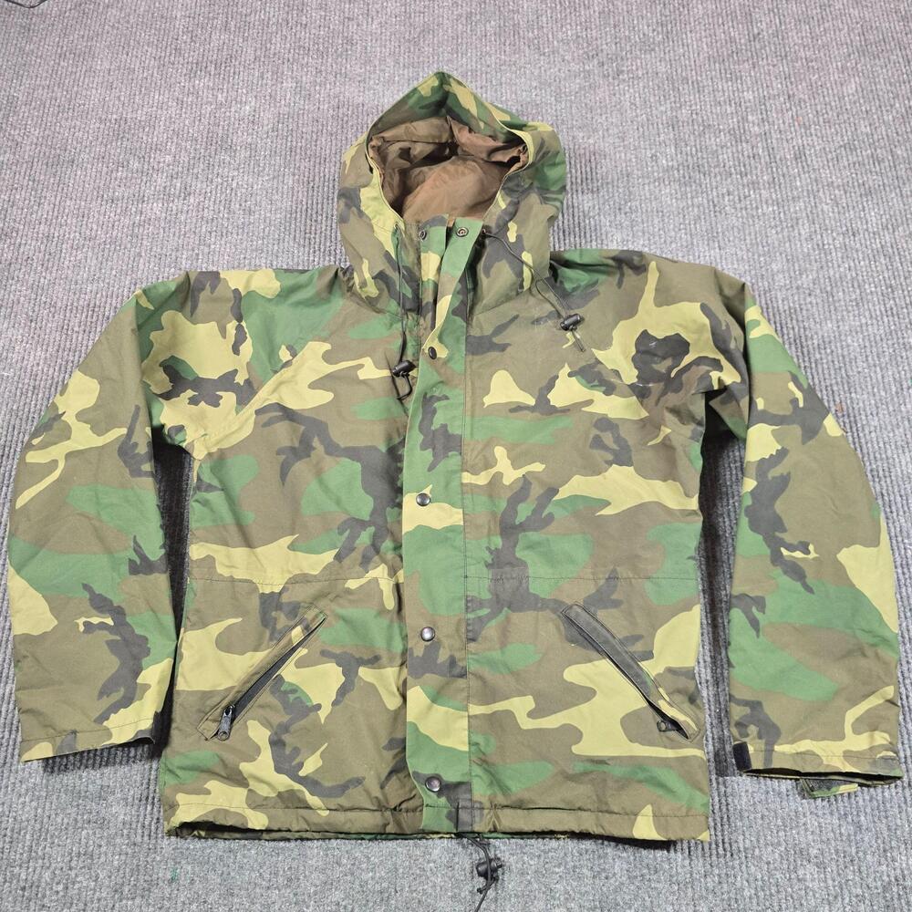 Vintage US Cavalry Parka Jacket Mens Medium Green Camo Gore Tex Hooded Hunting